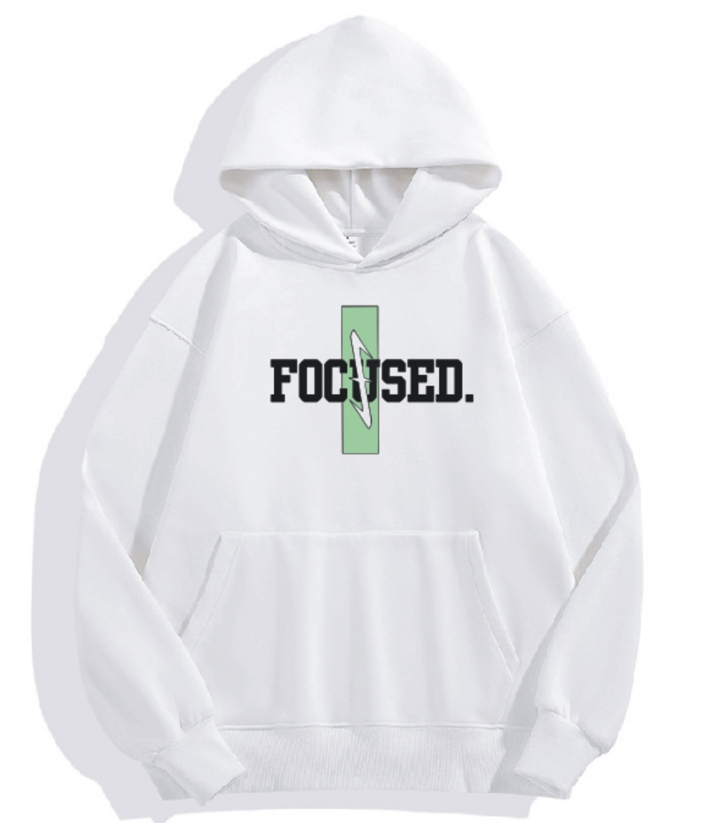 Sudadera blanca FOCUSED con barra menta